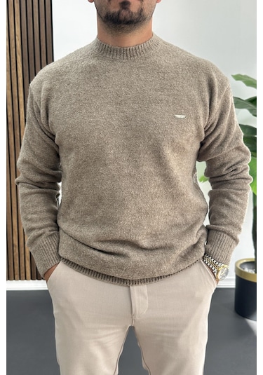 Erkek Bisiklet Yaka Buklet Kumaş Kazak Kahverengi Edw419 Kahverengi