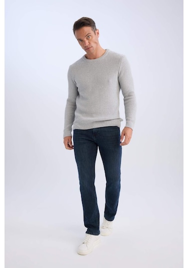 DeFacto Standart Fit Bisiklet Yaka Dokulu Triko Kazak E0811AXNSGR110