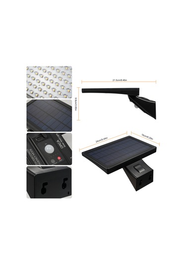Xindoker Güneş Enerjili Duvar Lambası, Pır Hareket Sensörlü, 4 Modlu Ayar, 104 Led Işık 3000k-6000k , Ip65 Su Geçirmez, 5200mah Pil, Type-c Şarj, Kumanda İle Kontrol Edilebilir Siyah