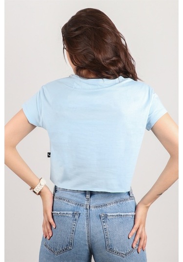 Kadın Kısa Kollu Crop Bluz Mavi