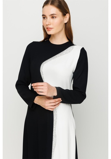 Taş İşi Detaylı Renk Geçişli Şık Narin Elbise Ekru-ekru Ekru