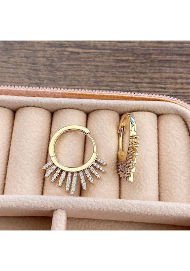 Kadın Küpe Zirkon Taşlı Çelik Güneş Küpe Xuping Gold