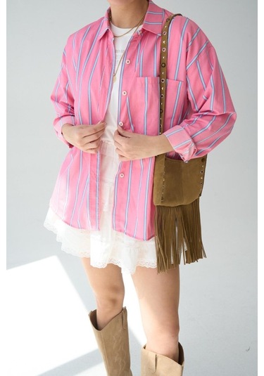 Cepli Gömlek - Pembe-mavi Pembe - Mavi