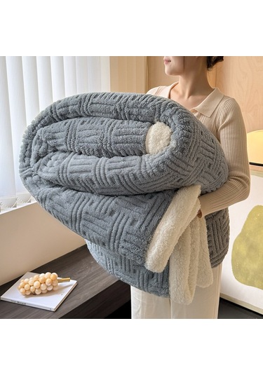 Kalınlaştırılmış Pamuklu Kadife Kuzu Kürkü Battaniye Öğle Uyku Örtüsü Glacier Grey
