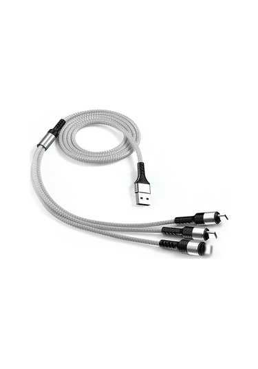Kosona 1.2m Gümüş 3'lü Usb Şarj Kablosu - Lightning, Type-c Ve Micro Usb Uçları İle 3a Hızlı Şarj