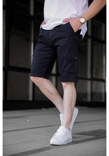 Siyah Renk Kargo Cepli Gabardin Erkek Şort-1800 Siyah