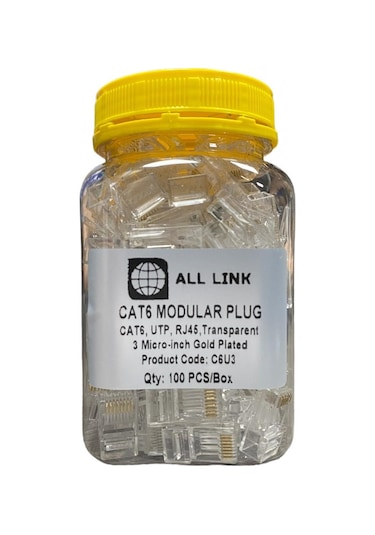 C6u3 Cat6 Modular Plug Rj45 Transparent 3 Mıcro-ınch Gold Plated