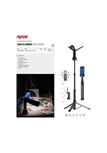 Rico 013-rc0039 Tripodlu Şarjlı Led Çalışma Lambası Siyah - Mavi