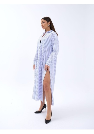 The İstanbul 5857 Elbise-washington Çizgili Altın