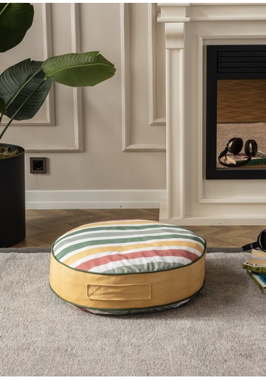 Çok Renkli Yuvarlak Puf Yer Minderi, 60 X 60 Cm