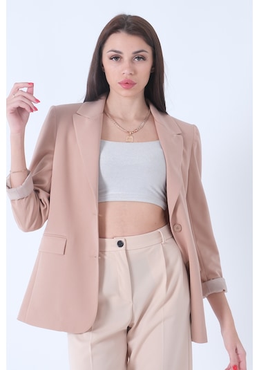 Feminist Bej Vatkalı Astarlı Blazer Ceket 0105110.55 Bej