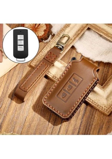 Wondernest Hallmo Mitsubishi Outlander Uyumlu İnek Derisi Anahtar Kılıfı Kahverengi