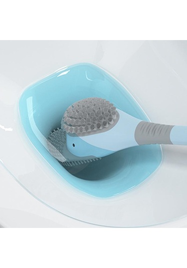 Mavi Silikon Banyo Tuvalet Fırçası Duvara Monte Fırça Esnek Derin Temiz Köşe Temizleme Fırçası Sevimli Ördek Tuvalet Fırçası