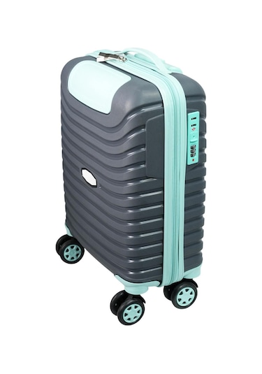 Pp Underseat Küçük Boy Gri-turkuaz Valiz 46x34x19 Cm 4 Tekerlek Şifreli Kilit Altın