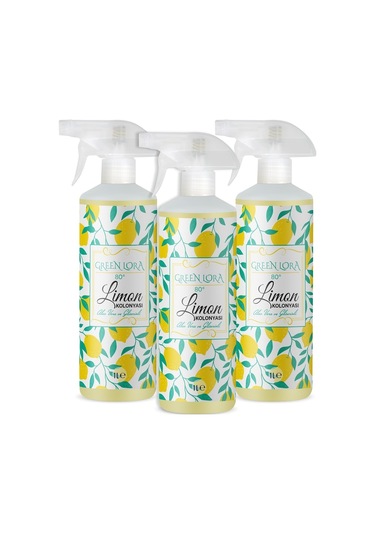 Green Lora 80 Derece Aloe Vera ve Gliserinli Limon Kolonyası Sprey Pet Şişe 1 L x 3