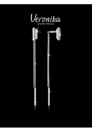 Veronika 925 Ayar Gümüş Uzun Zincirli Küpeler 12843484 Diğer