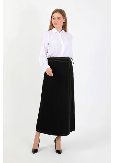 Yandan Bağlamalı Denim Etek-siyah Siyah