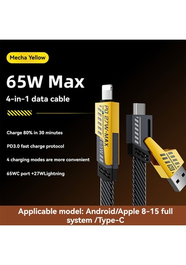 Symbee Metal Nilon Örgü 4'lü Şarj Kablosu 65w+27w Çok Fonksiyonlu Ios/type-c Uyumlu Arabada Ve Evde Hızlı Şarj 1.5m Kutulu