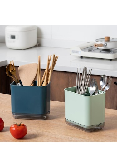 Gri Çok Fonksiyonlu Kaşık Çatal Çubuk Depolama Tutucu Kutusu Çift Katmanlı Çatal Drenaj Raf Organizatör Rafları Mutfak İçin