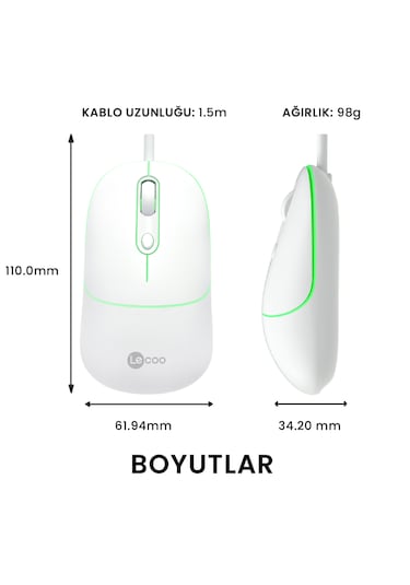 Lecoo MS110 USB Kablolu RGB 2400DPI 4 Tuşlu Sessiz Click Optik Mouse