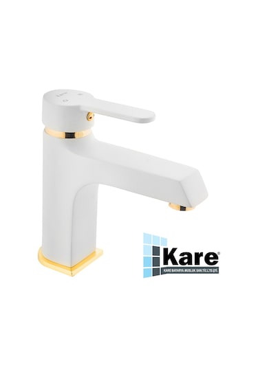 Kare Stil Mix Lavabo Bataryası Altın - Beyaz Mat Beyaz
