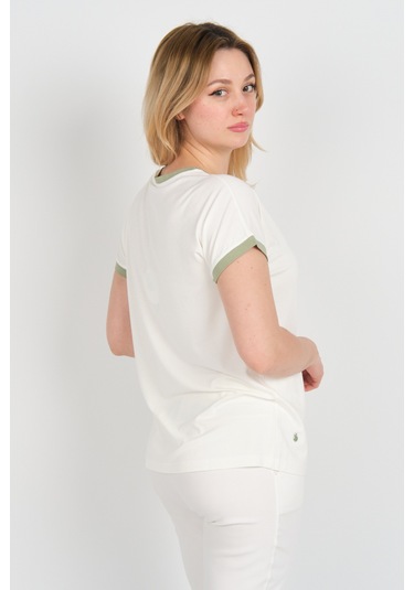 Sistas Kadın Düşük Kollu Aksesuar Detaylı Bisiklet Yaka Bluz 24276 Ekru Ekru