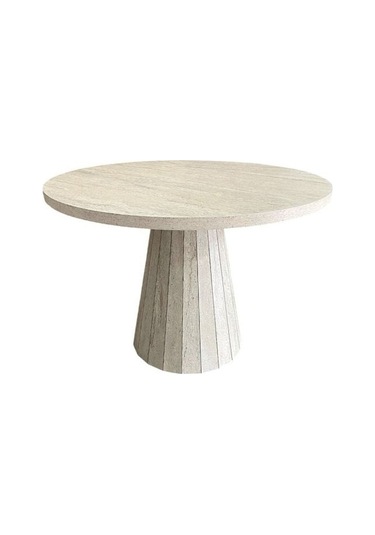 Lucca Piramit Yuvarlak Traverten Masa, 100x100 Traverten