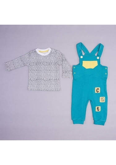 Aydodo Erkek Bebek Kedi Temalı Salopet Bady 1-6 Ay Mint