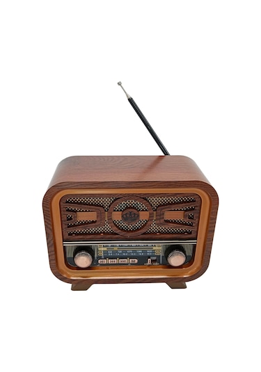 Radyo Retro Ceviz Bluetooth Hoparlör Tf Kart Şarjlı Led N1b2