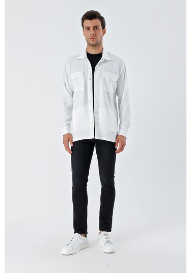 Bigdart 20193 Oversize Erkek Gömlek - Beyaz 001