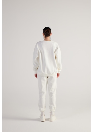 Holly Lolly 3 İplik Şardonlu Uzun Kol Bisiklet Yaka Fine Sweatshirt Ekru