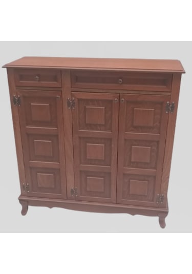 Bengi Ayakkabılık Kareli Çok Amaç Model Parlak Ceviz 3 Kapaklı