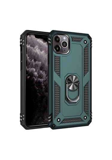 Apple, Uyumlu iPhone 11 Pro Max Kılıf Sofya Yüzüklü Silikon Kapak - Yeşil