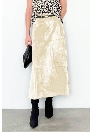 Taş Rengi Süet Uzun Etek Mg2549 Taş Rengi