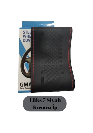 Direksiyon Kılıfı Dikmeli Lüks Model 7 Siyah Kırmızı İp Glz02420451 1 Adet