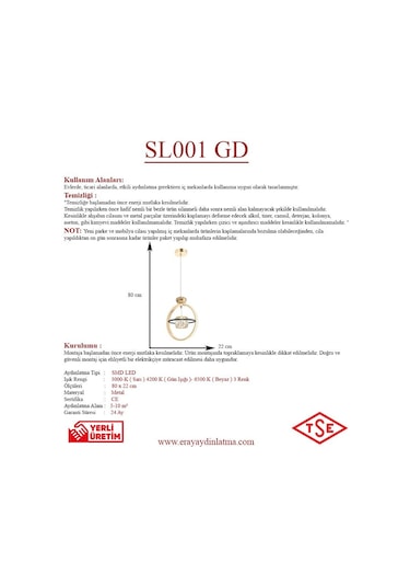 Eray Aydınlatma Sl001 Gold Taşlı Led Avize Sarı