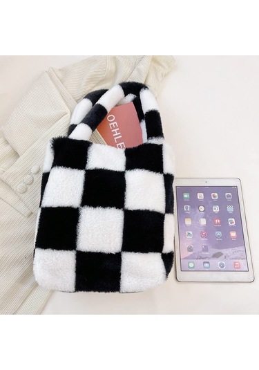 Peluş Kabarık Taşıma Çantası Büyük Kapasiteli El Çantaları Ve Siyah