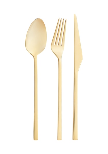 Emsan Alba 18 Parça 6 Kişilik Parlak Gold Tatlı Kutulu Çatal Kaşık Bıçak Takımı Gold