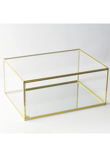 Büyük Cam Kutu Pirinç & Gold 30x20x15cm