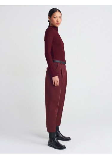 Dilvin 31391 Dik Yaka Uzun Kollu Top Bordo