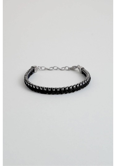 Siyah Taş Detaylı 22 Cm Çelik Erkek Bileklik Siyah