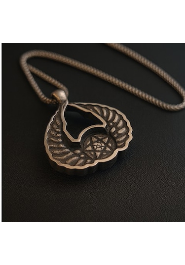 Dragon Eye Modeli Kanat Tasarımlı Sarı Göz Kolyeli Antik Çelik Erkek Kadın Kolye Gri - Sarı