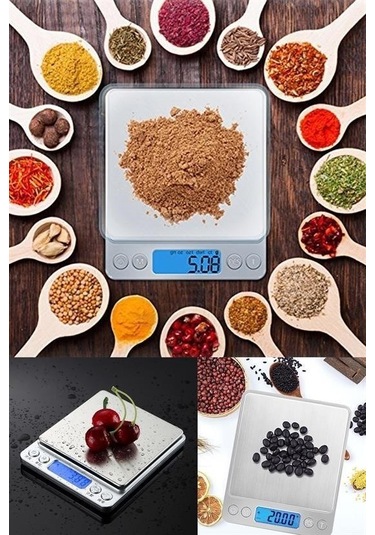 Zmc Bilişim Dijital Hassas Mutfak Terazisi Hassas Tartı 2000 Gr/01 Gr Hassasiyet Çok Renkli