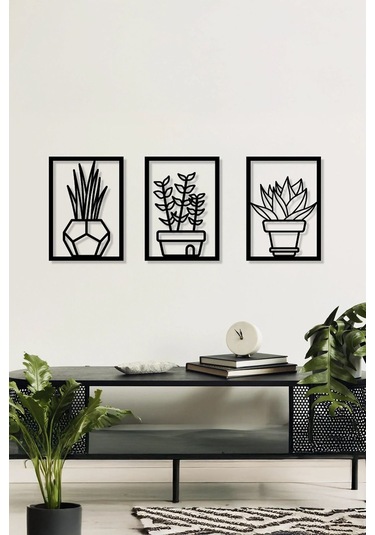 3 Parça Vazoda Çiçekler Temalı Lazer Kesim Mdf Tablo Seti - Model 2 - Ersylazermdl2