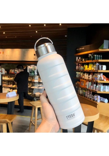Paslanmaz Çelik Termos Su Şişesi 360ml Vakumlu Kapak Beyaz İthal Ürün Beyaz