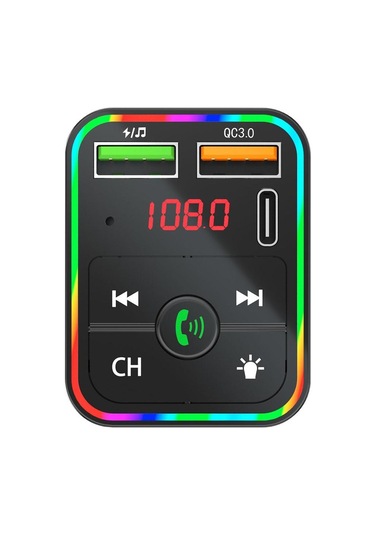 Pdf2 Ortam Işığı İle Hızlı Şarj Cihazı Fm Verici Bluetooth Eller Serbest Arama Mp3 Çalar