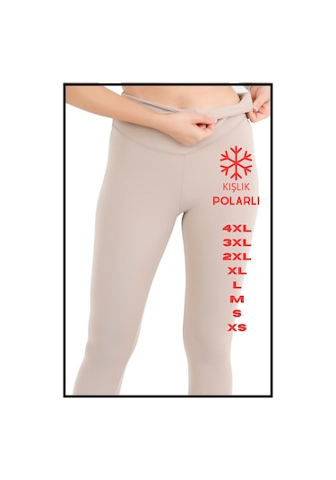 Kadın Kışlık Içi Polarlı Yüksek Bel Toparlayıcı Tayt Lacivert Curve High Waist Fleece Winter 1043 Taş