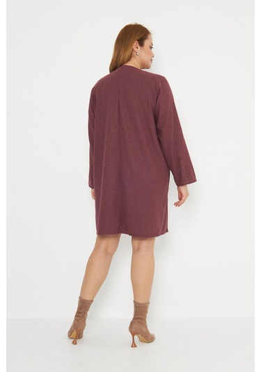 Bordo Dikiş Detaylı Büyük Beden Tunik Bordo