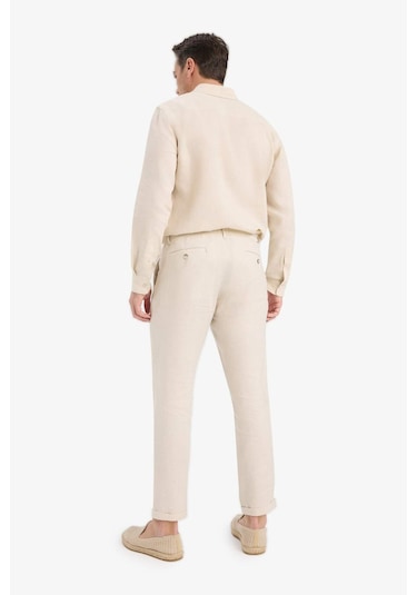 Defacto %100 Keten Normal Kesim Crop Duble Paça Yazlık Kumaş Pantolon C1826ax25smbg106 Bej