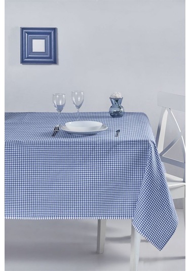 Kareli Desen Pötikareli Masa Örtüsü Mavi